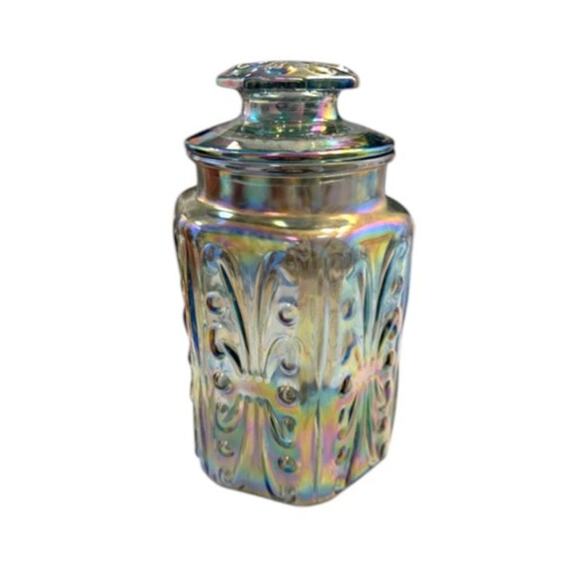 Vintage L.E. Smith Carnival Glass Canister Jar Atterbury Scroll w Lid
